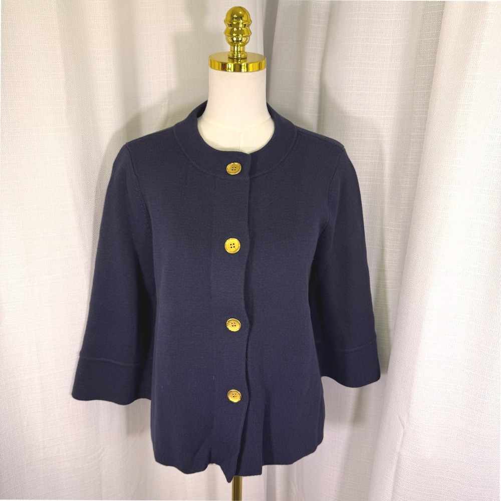 NWOT J.McLaughlin Cardigan Sweater Womens Large Navy Blue Gold Button Knit